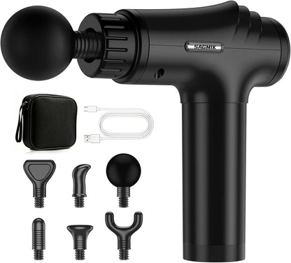 Massage Gun, Professional Deep Tissue Percussion Muscle Massager for Athletes with 30 Speeds & 6 Heads, Quiet Handheld Back Neck Shoulder Body Mini Massager