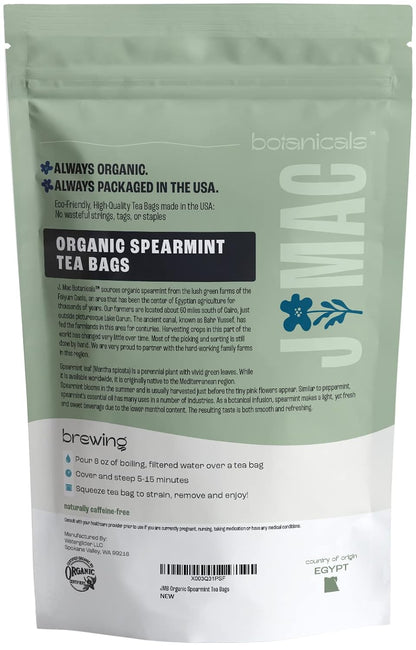 J MAC BOTANICALS Organic Spearmint Tea (50 Teabags), USDA Certified