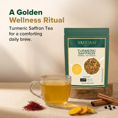 VAHDAM Turmeric Saffron Tea (3.53 oz| 50+ Cups) Caffeine Free Herbal Tea