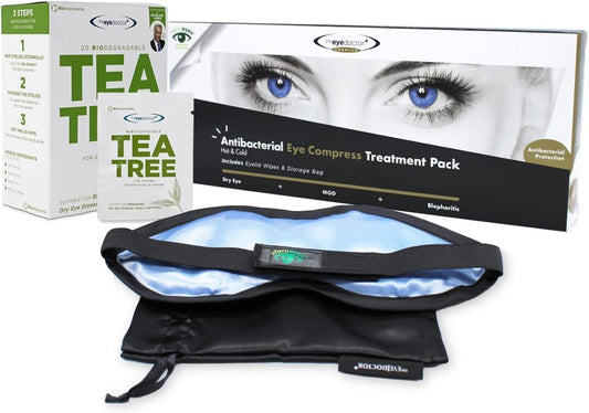 The Eye Doctor Featuring Sterileyes - Antibacterial Hot Eye Compress for Dry Eye, Blepharitis and MGD with a Removable Cover. Cold Compress, Includes 6 Eyelid Wipes