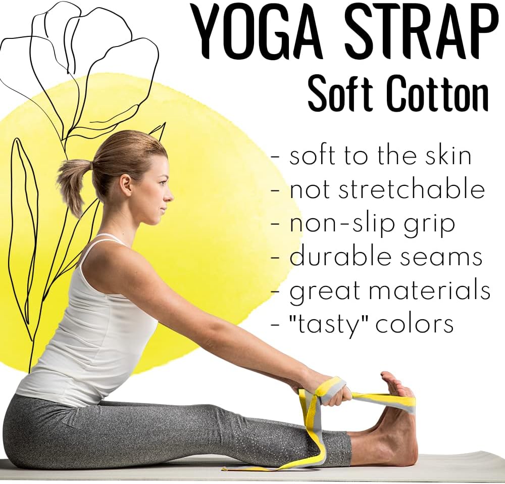 TECEUM 2 IN 1 Yoga & Mat Strap for Stretching – Cotton – 6/8/10 ft | Adjustable Non-Slip Belt in 30+ Colors for Yoga, Pilates, Physical Therapy, Fitness, Home Workouts and Carrying Mats