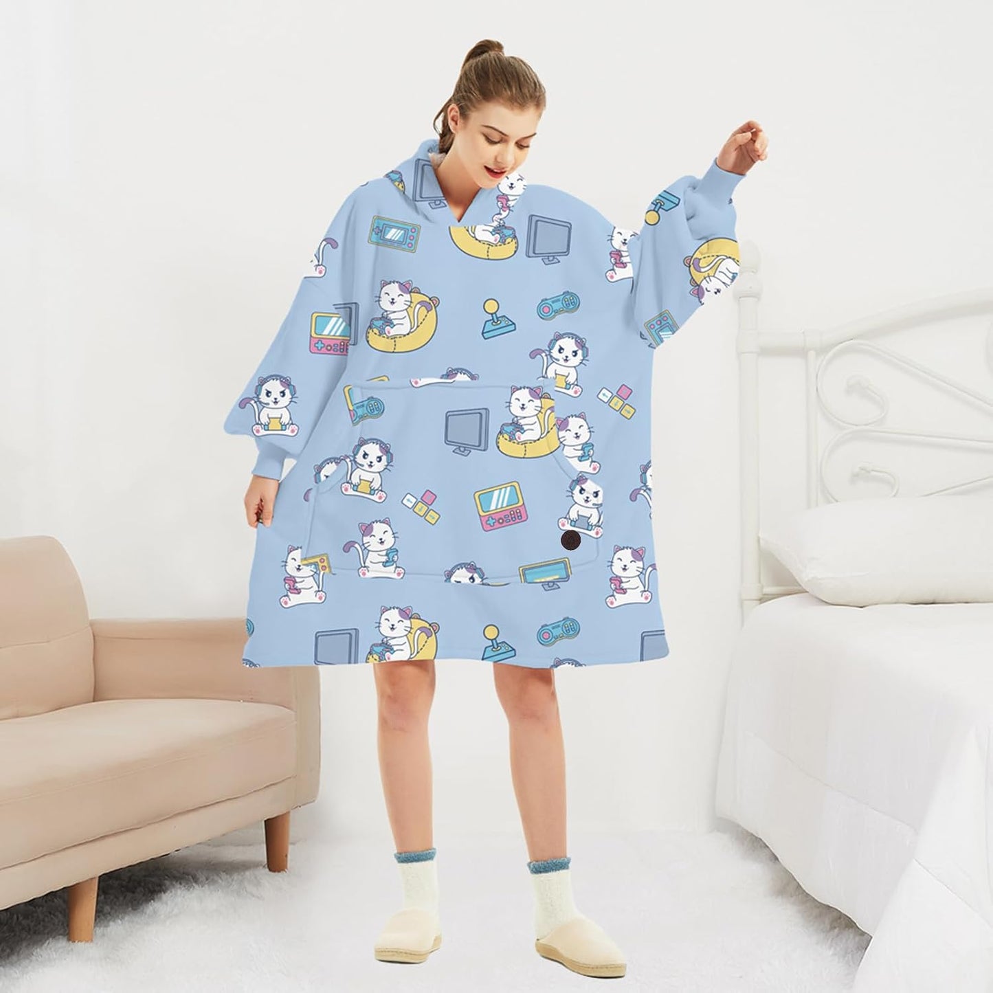 THREE POODLE Wearable Blanket Hoodie for Women, Oversized Sherpa Sweatshirt Blanket for Adults Men, Cozy Hooded Blankets, Gifts for Teen Girls Women Mom Sister