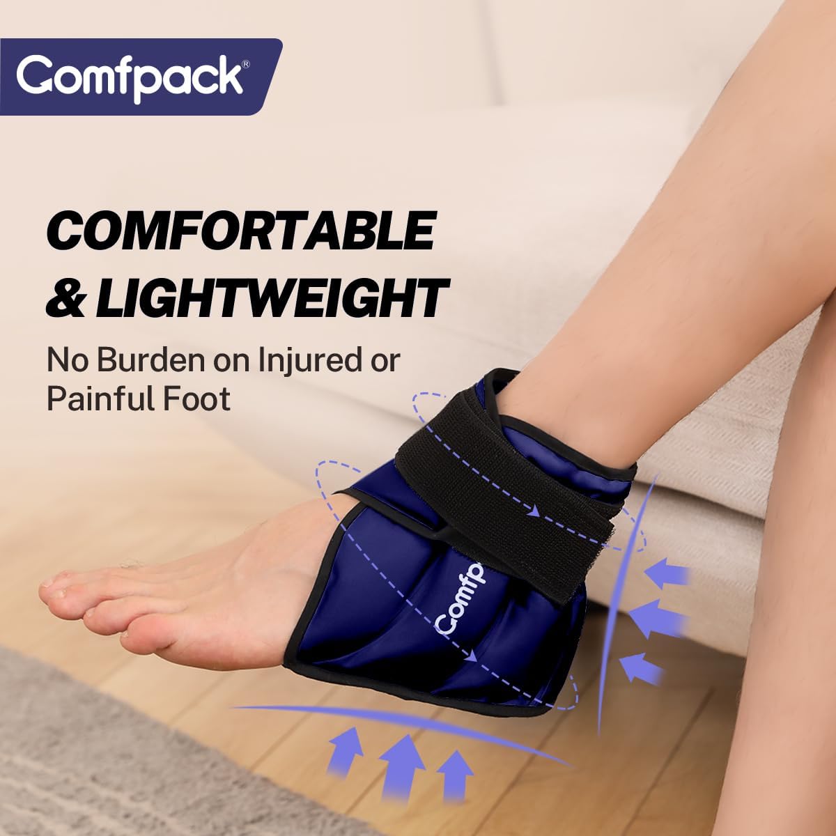 Comfpack Ankle Ice Pack Wrap for Swelling, FSA Eligible, Heel Ice Pack for Pain Relief, Hot Cold Therapy Cold Pack for Plantar Fasciitis, Achilles Tendonitis, Ankle Sprain, Foot Pain, Black