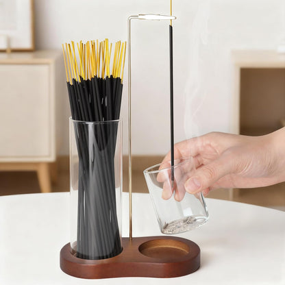 Incense Holder, 2 in 1 Incense Sticks Burner with Glass Ash Catcher & Stick Storage, Meditation Yoga Spa Gifts for Women, House Warming Gifts New Home Wooden Aesthetic Room Decor, Rustic Brown