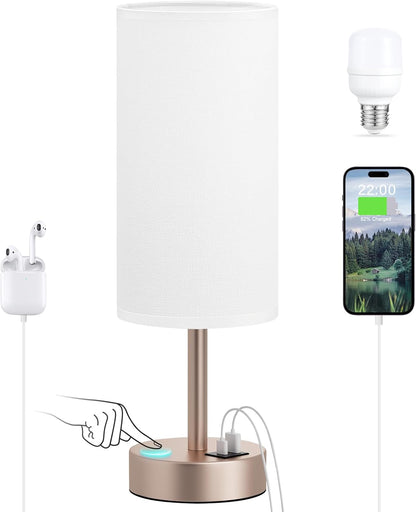 Dicoool Touch Bedside Table Lamp with USB - 3 Way Dimmable Wood Lamp for Bedroom Nightstand, Desk Lamp with Charging Station for Dorm, Living Room, Office, Kids Room, Small, 14in