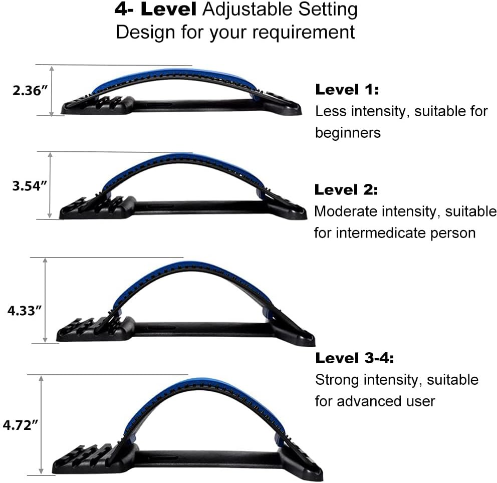 Back Stretcher for Lower Back Pain Relief, 4 Level Adjustable Lumbar Cracker Board Massager, Stretching Device for Scoliosis, Sciatica (Purple)