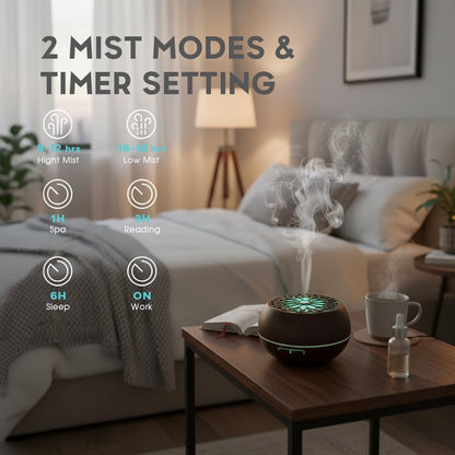 550ml Large Capacity Essential Oil Diffuser 6 Essentil Oil Set Aromatherapy Ultrasonic Air Humidifier with Timer and 7 Color LED Night Light Remote Control Waterless Auto-Off White Wood Grain