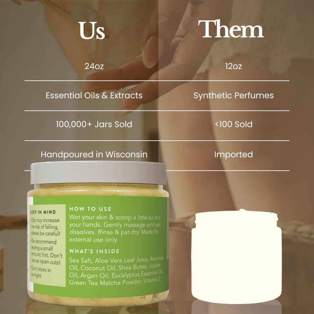 Bare Botanics Coconut Vanilla Body Scrub 24oz | Made in Madison, WI | All Natural Sea Salt Exfoliator w/ Skin Loving Moisturizers | Vegan & Cruelty Free | Gift Ready Packaging w/ a Cute Wooden Spoon