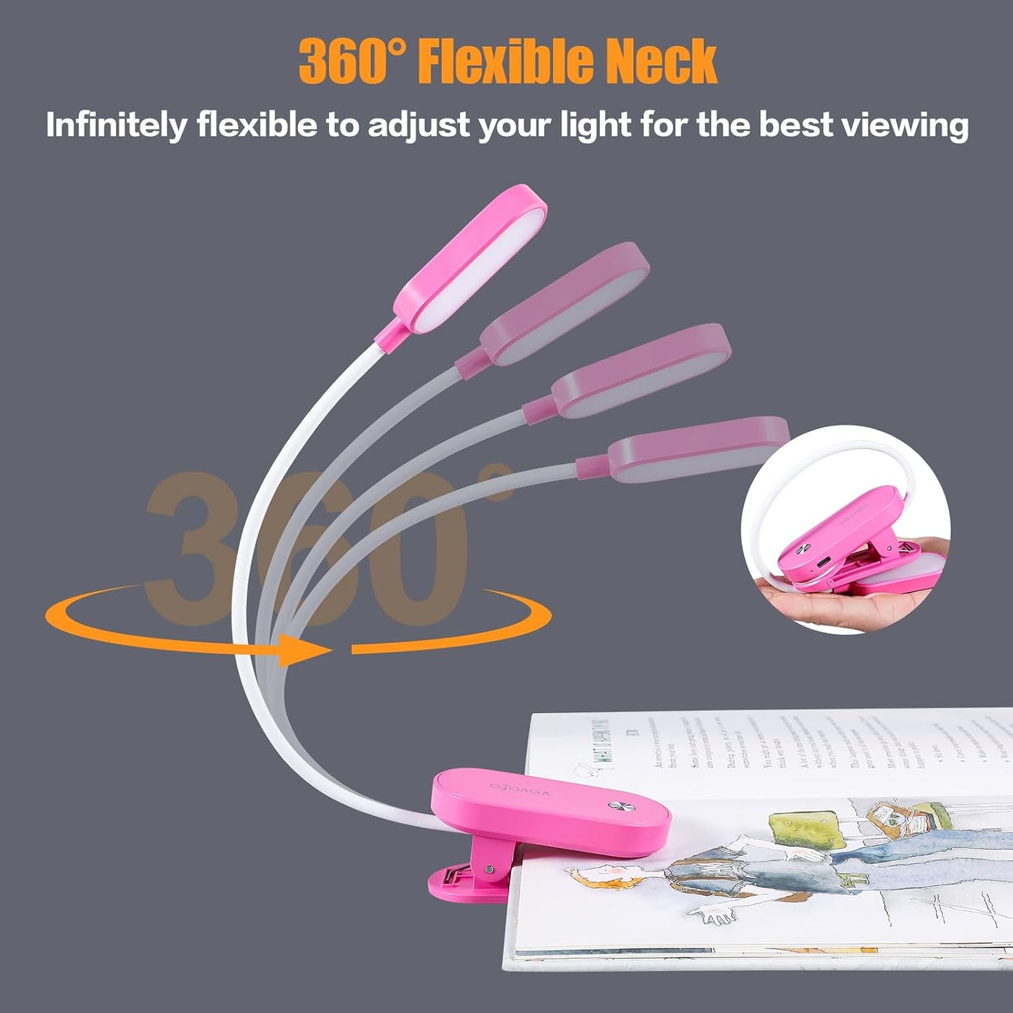 VAVOFO Rechargeable Book Light, 14 LEDs Eye Care Clip On Amber Reading Light for Bookworms Reading in Bed with 9 Colors 9 Brightness (White-Blue)
