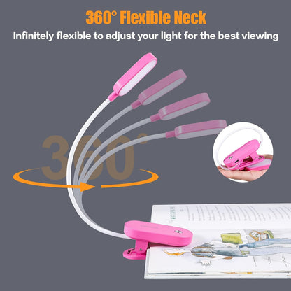 VAVOFO Rechargeable Book Light, 14 LEDs Eye Care Clip On Amber Reading Light for Bookworms Reading in Bed with 9 Colors 9 Brightness (White-Blue)