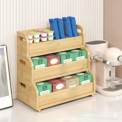 3-Tier Bamboo Tea Bag Organizer, Stackable Tea Holder for Countertop, Black