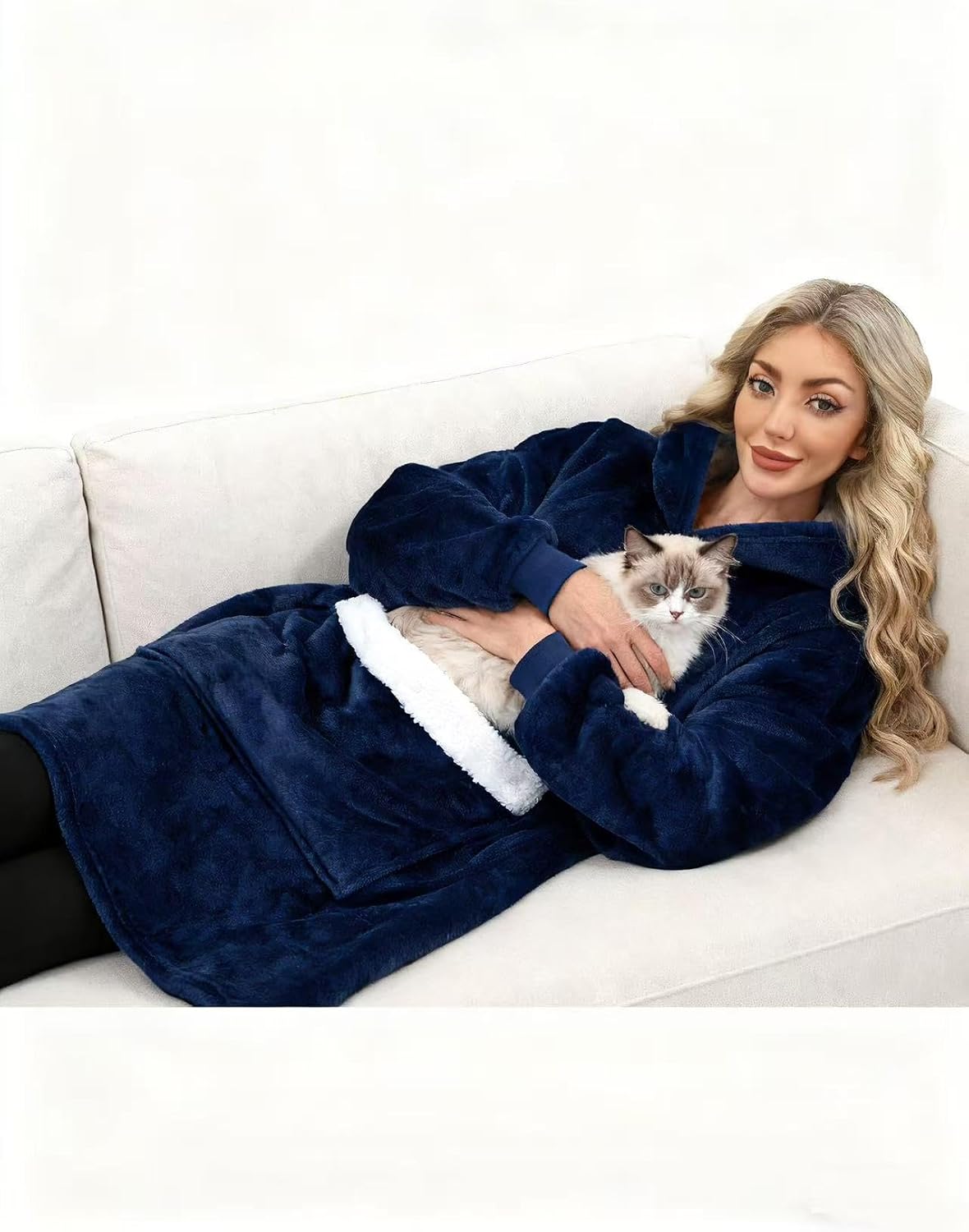 Wearable Blanket Hoodie Gifts for Women Men, Oversized Blanket Sweatshirt Cozy Fleece Blanket with Dog Giant Pocket