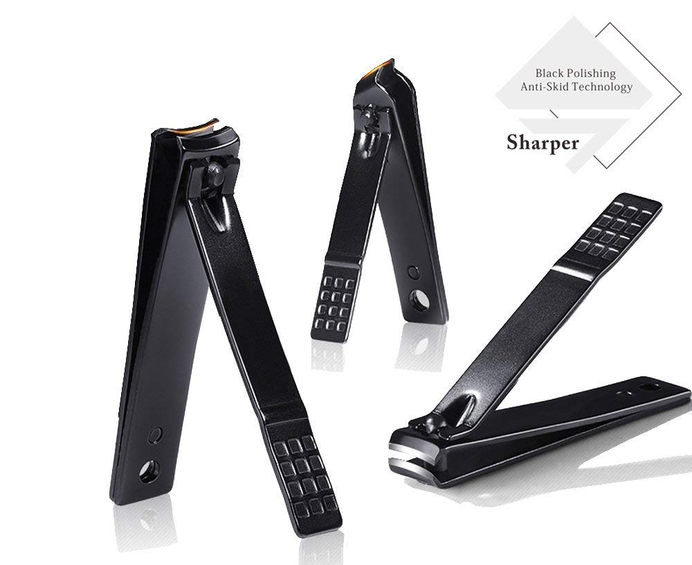 Professional Stainless Steel Nail Clipper Travel & Grooming Kit Nail Tools Manicure & Pedicure Set of 15pcs with Luxurious Case (Black/Yellow)