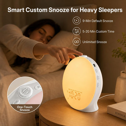 JALL Sleep Sound Machine Sunrise Alarm Clock with 25 White Noise Nature Sounds, Wake Up Light for Bedrooms, Bluetooth Speaker, 8-Hour Sleep Timer, 17 Color Dimmable Lights