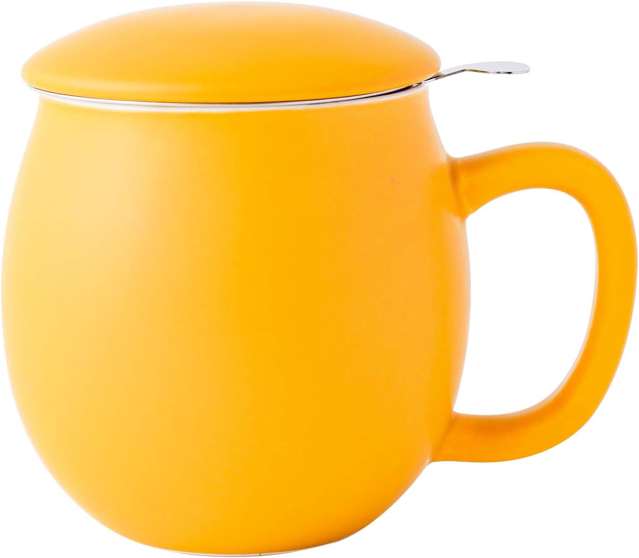 Yundu 12 OZ Matte Green Ceramics Teacup with Infuser and Lid, Mug with Lid for Steeping - Stainless Steel Infuser for Loose Leaf Tea, Home Office Gift for Tea Lovers