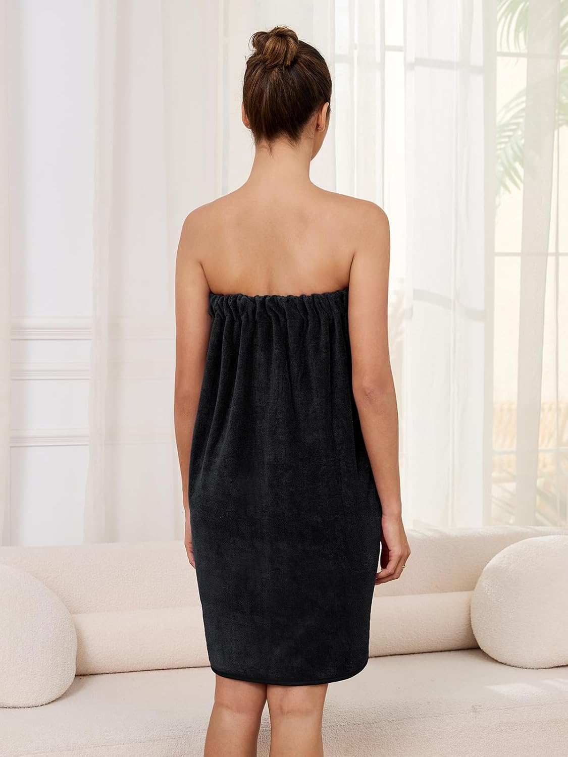 AMVELOP Womens Knee Length Wrap Towel,Button Bath Robe Adjustable Closure,Lightweight Spa Bathrobes With Pocket