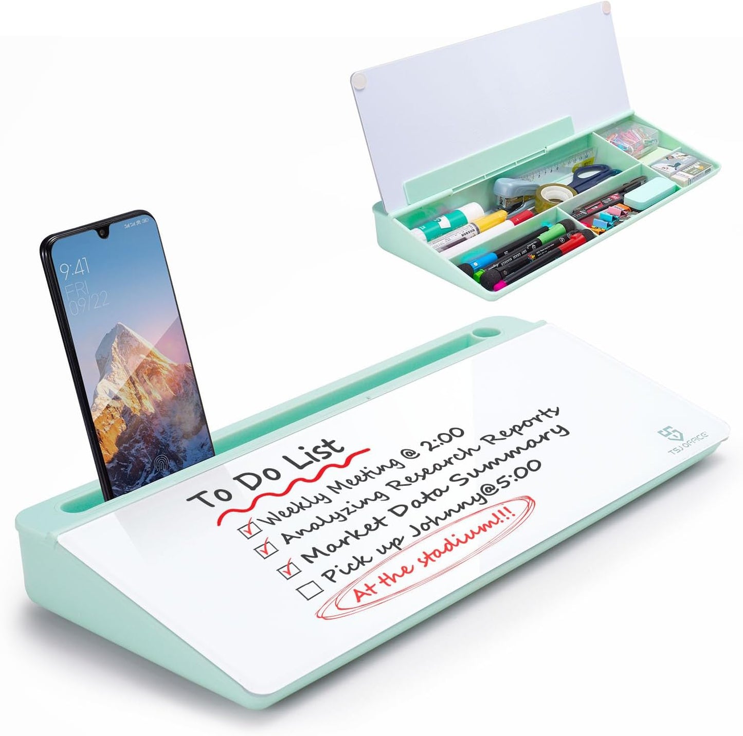 TSJ OFFICE Whiteboard Weekly Dry-Erase-Board - Desktop White Board Calendar Desk Organizers with Accessories Computer Keyboard Stand with Drawer, for Office, Home, School Supplies - White Calendar
