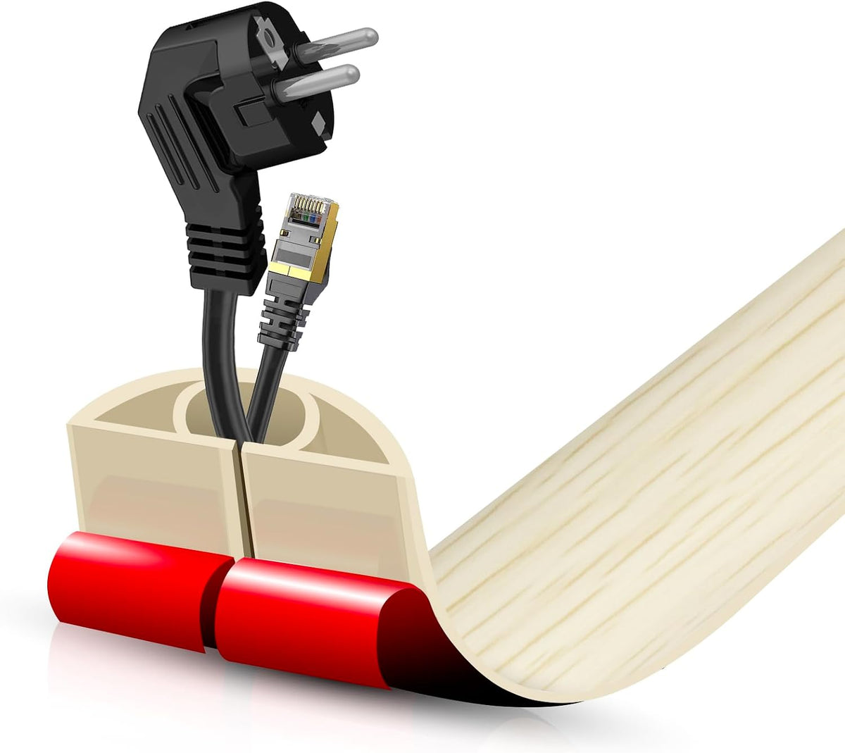 Floor Cord Cover Self Adhesive Cord Hider,10FT Cable Management, Extension Strip Protector for Wires, Prevent Cable Trips for Offices, Gyms, Exhibitions Cavity 0.39"(W) x 0.27"(H) BrownWood