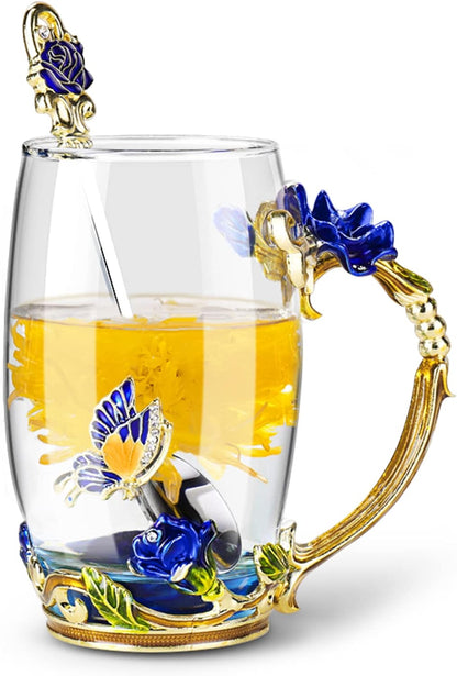 Enamel Glass Flower Tea Pot With Removable Loose Tea Leaf Infuser Tea Maker Teapot Set 30.4OZ Gifts for Women,Mom,Birthday