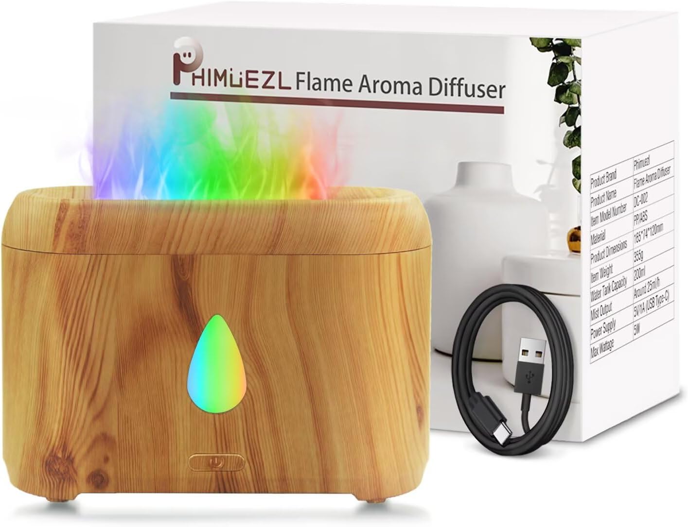 Flame Diffuser for Essential Oils, 200ml Ultrasonic Aroma Diffusers with Cool Mist, Aromatherapy Diffuser with Auto-Off Protection, Small Humidifier for Home,Office,Bedroom,Gift (Black)