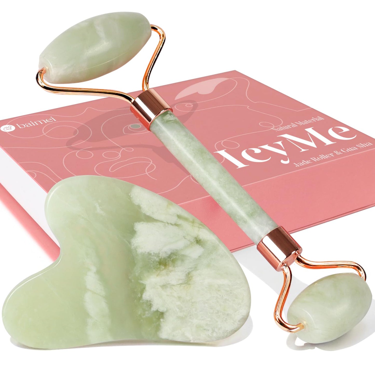 BAIMEI IcyMe Gua Sha & Jade Roller Set, Cooling Face Roller & Guasha Tool for Face Depuffing, Facial Sculpting & Jawline Definition, Smooth Rolling Skincare Tools Gifts for Women & Men – Green