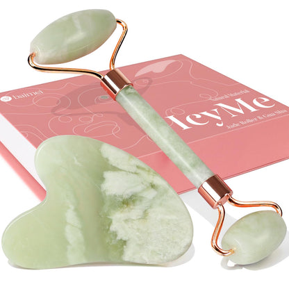 BAIMEI IcyMe Gua Sha & Jade Roller Set, Cooling Face Roller & Guasha Tool for Face Depuffing, Facial Sculpting & Jawline Definition, Smooth Rolling Skincare Tools Gifts for Women & Men – Green