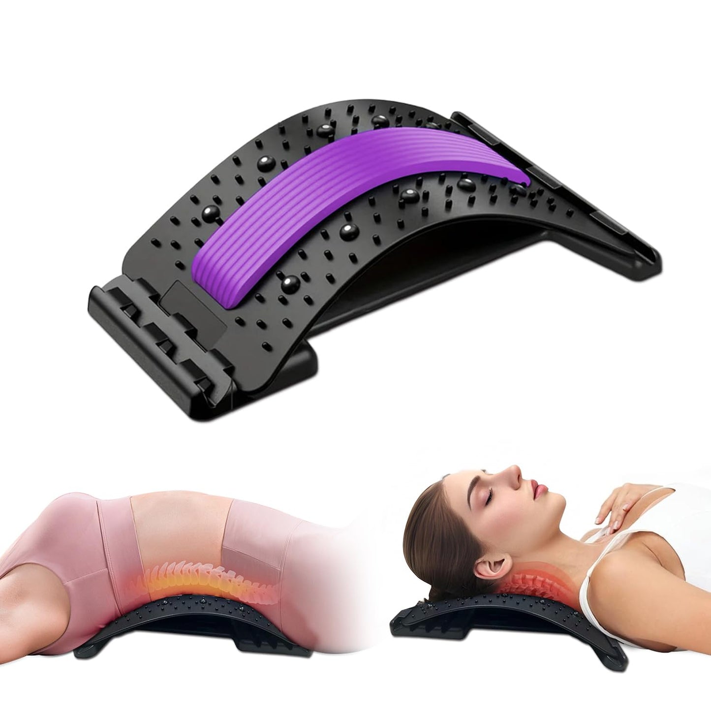 Back Stretcher - 4-Level Adjustable Lumbar Support Board & Back Cracker for Lower Back Pain Relief, Home Office Use (Blue)