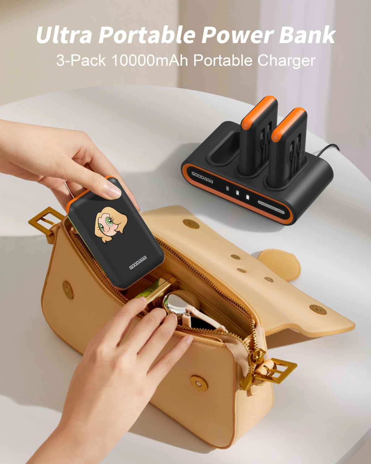 GOODaaa Portable Charger, 10000mAh Slim Power Bank Built in Cables