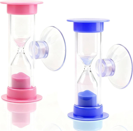 2-Pack 2 Minute Hourglass Sand Timer with Suction Cup - Unbreakable Sucker Sand Clock Timer 2 min -Plastic Mini Sand Watch -Reminde Kids Brushing Time