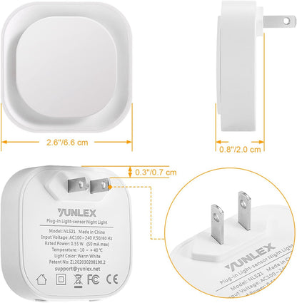 YUNLEX 2 Pack Amber Night Light, Dusk to Dawn Sensor, Warm Glare-Free Reflected Glow, 3-Level Dimmer, Auto On/Off, Plug-in LED Nightlight for Bedroom, Kids, Bathroom, Sleep, Baby Nursery, Toddler