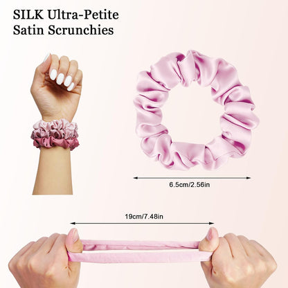 Satin Scrunchies for Women – 8PCS Blush & Brown Silk Hair Ties Set – No Crease, Frizz-Free, Gentle Elastic Hair Bands, Soft & Stylish Everyday Hair Accessories Gifts