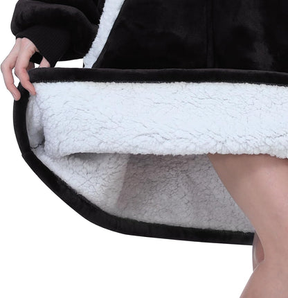 Kipswiza Wearable Blanket Hoodie Gifts for Women and Men, Oversized Cozy Warm Flannel Sherpa Hooded Blankets Sweatshirt with Giant Pockets for Adult and Teens, Dark Gray
