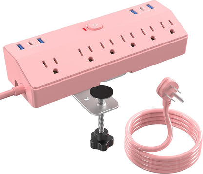 Desk Clamp Power Strip 10FT, 40W Total Fast Charging Station, Black