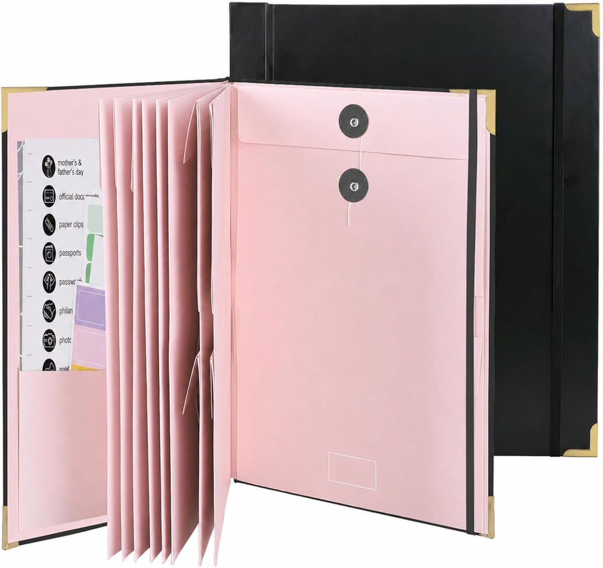 Document Organizer | in Case I Die Binder Organizer with Labels-Black+Pink