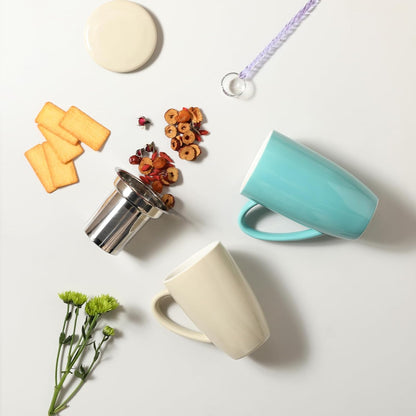 Sweejar Porcelain Tea Infuser Mug with Lid, 16 oz Teacup with Strainers for Loose Leaf Tea, Microwave and Dishwasher Safe Coffee Mug(Purple)