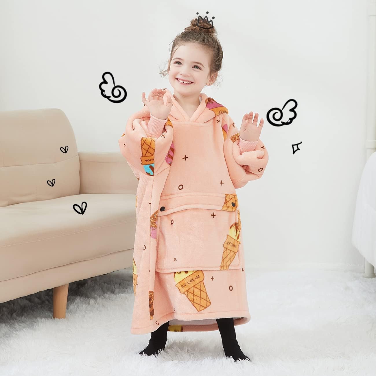 KFUBUO Wearable Blanket Hoodie for Adults Sherpa All Patterns Cat Oversized Sweatshirt Blanket with Pockets for Women