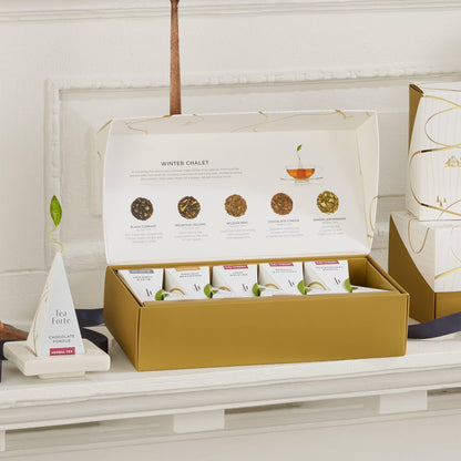 Tea Forte Premium Petite Presentation Box Gift Set Sampler, 10 Count, 2 of Each Blend Individually Wrapped Handcrafted Pyramid Infuser Bags, Demoiselle Tea