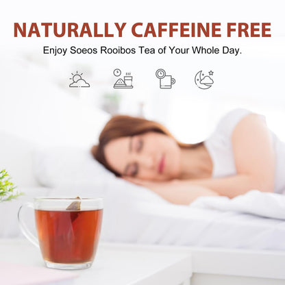 Soeos Organic Rooibos Tea, 100 Teabags, Naturally Caffeine Free, USDA and Non GMO Certify, Smooth and Robust Flavor, Excellent for Hot or Iced Brew, 9oz (250g)