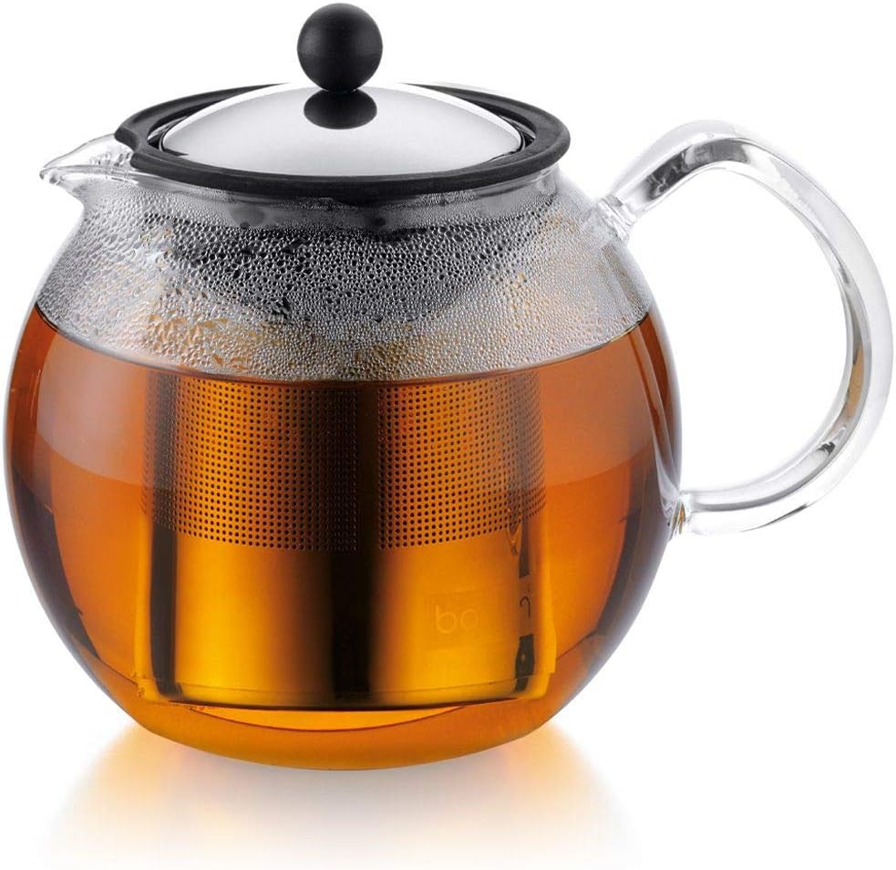 Bodum 34oz Assam Glass Tea Press with Stainless Steel Filter, Black Plastic Lid