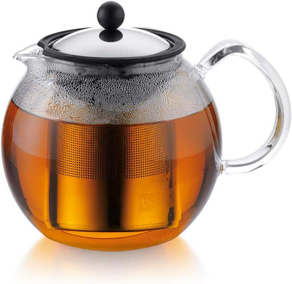 Bodum 34oz Assam Glass Tea Press with Stainless Steel Filter, Black Plastic Lid
