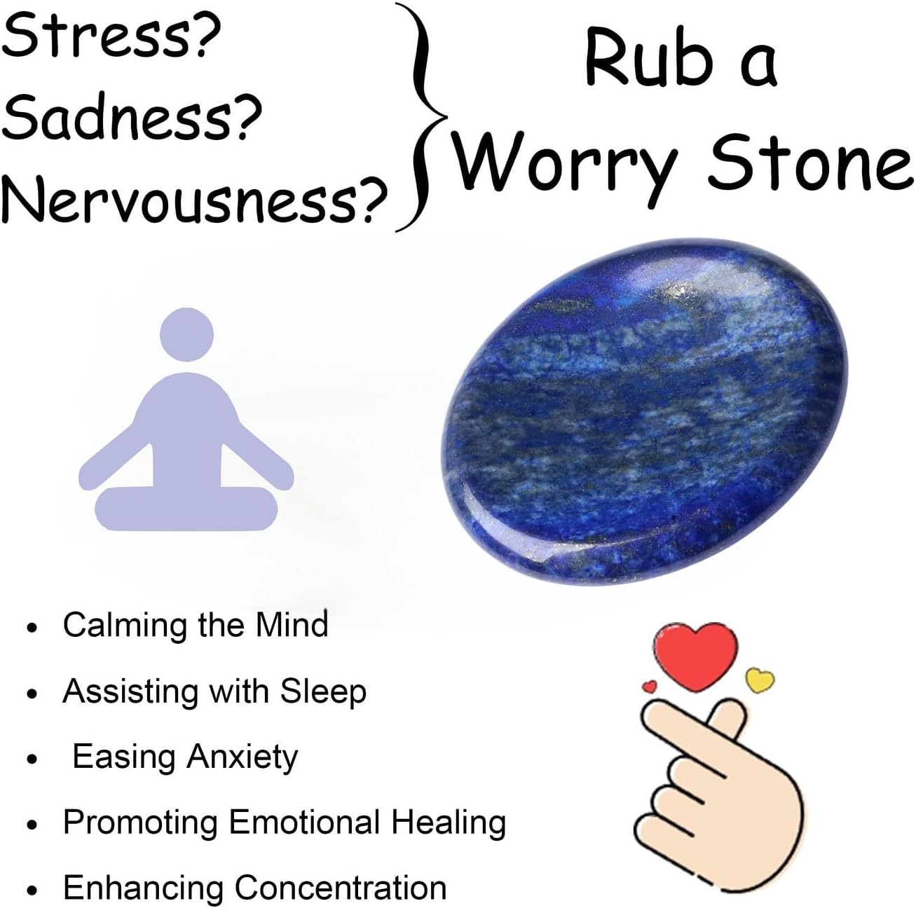 Worry Stone Crystals and Healing Stones Anxiety Fidgets Natural Meditation Accessories 7 Chakra Thumb Sensory Mental Health Depression Stress Anxiety Relief Items Mother's Day Gifts for Women