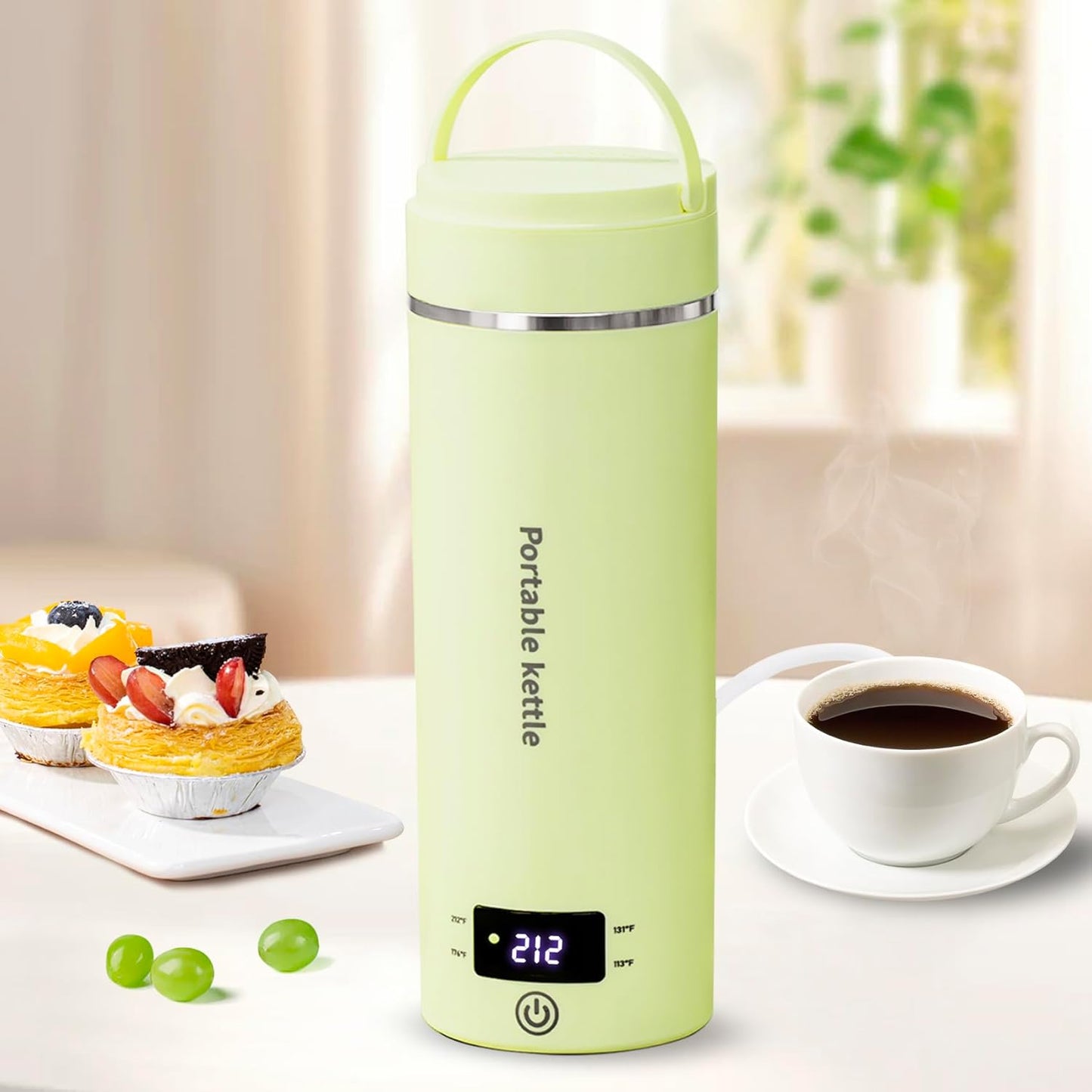 Travel Electric Kettle Portable Mini Kettle,Small Hot Water Boiler with 4 Temperature Settings,304 Stainless Steel,Fast Boiling Water with Auto Shut-Off and Boil Dry Protection,400ml (Beige, 400ML)