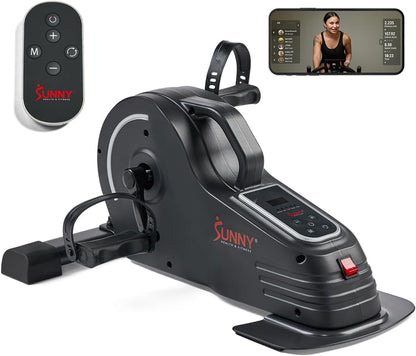Sunny Health & Fitness Smart Motorized 2-in-1 Pedal Exerciser, Indoor Compact Under-Desk Mini Bike for Low-Impact Cardio Workout and Physical Therapy, Free SunnyFit Training App Connection