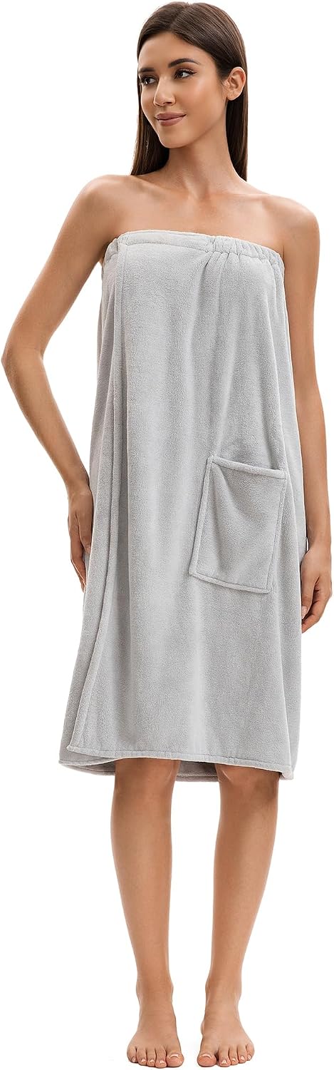 Towel Wrap For Women After Shower，Plush Bath Robe Female，Sauna Spa Wrap Around Towels With Pockets