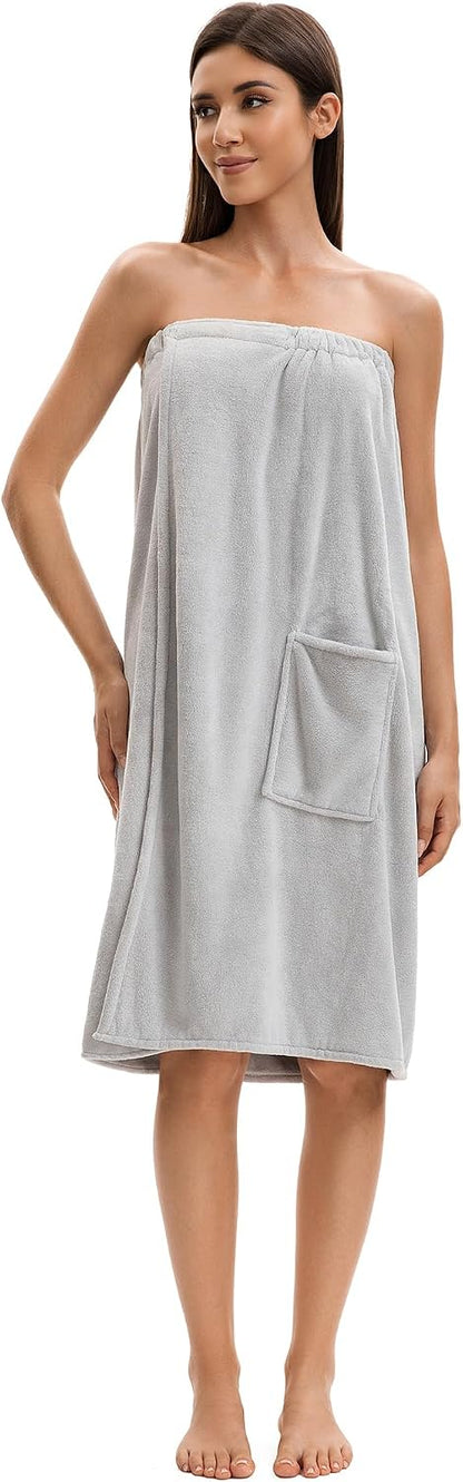 Towel Wrap For Women After Shower，Plush Bath Robe Female，Sauna Spa Wrap Around Towels With Pockets