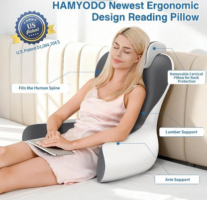Reading Pillow for Bed, 22”H Back Pillow for Sitting Up,Bed Chair Pillows with Lumbar Rest & Neck Support,Backrest Cushion with Arms for Reclining,Gaming,Resting,Watching TV in Couch or Floor