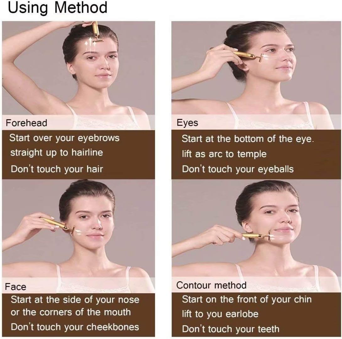 Beauty Bar 24k Gold Skin Care Face Massager Roller, 2 in 1 Electric 3D Roller and T Shape Energy Beauty Bar for Face Lift and Skin Tightening, Handheld Massagers
