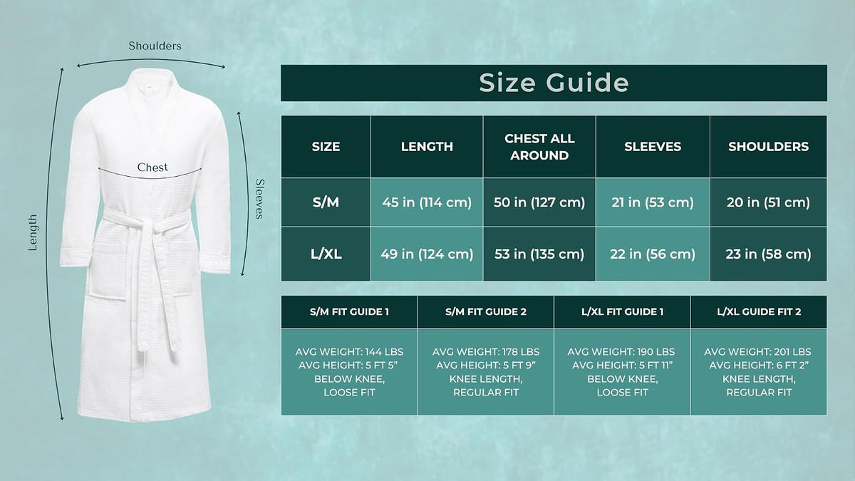 Looperry Unisex White Waffle Bathrobe (1 Piece) Luxurious & Lightweight Shower Robe in Organic Cotton Poly Blend