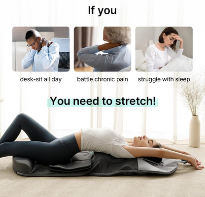 Klug Stretching Massager Ultra, Effortless auto-Stretching Mat, Ease Back & Neck Pain with 3 Intensity Levels 7 Exceptional Programs, 2 Levels of Heat Function, Foldable & Portable Design, Gray