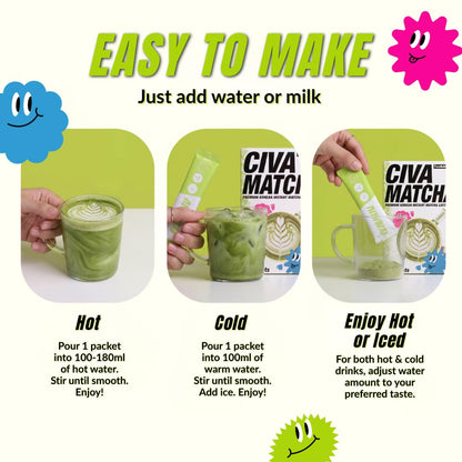 CIVA Matcha Korean Instant Matcha Latte 184g (8 Packets), Premium Sweet Matcha Powder Packets with Vanilla, Smooth & Creamy Cafe Style Green Tea Latte Mix, Single Serve Matcha Sticks, 6.49oz